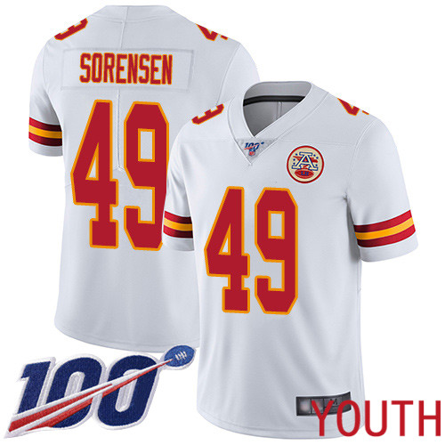 Youth Kansas City Chiefs #49 Sorensen Daniel White Vapor Untouchable Limited Player 100th Season Nike NFL Jersey